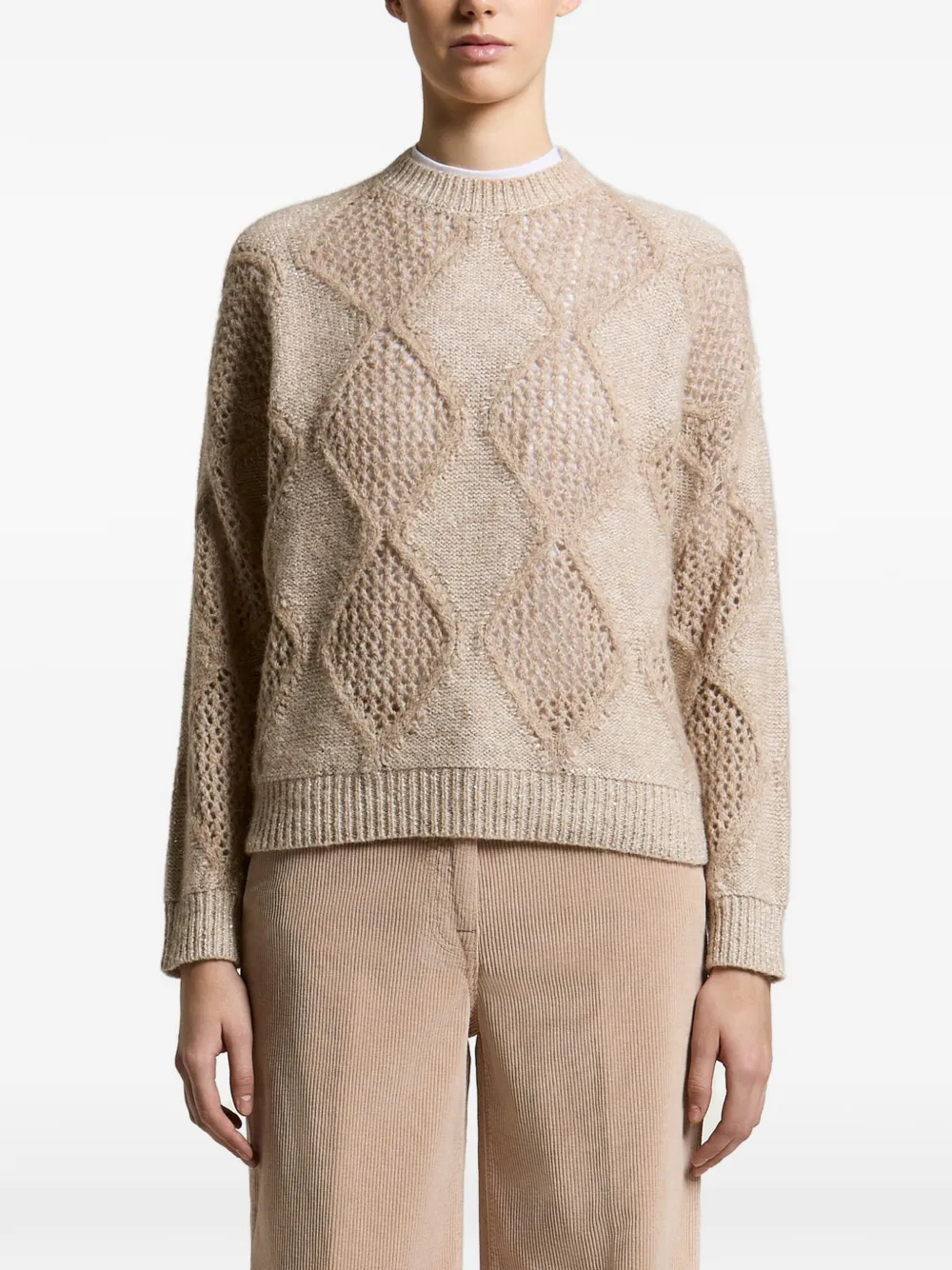Pulover Peserico Argyle Open-Knit bej
