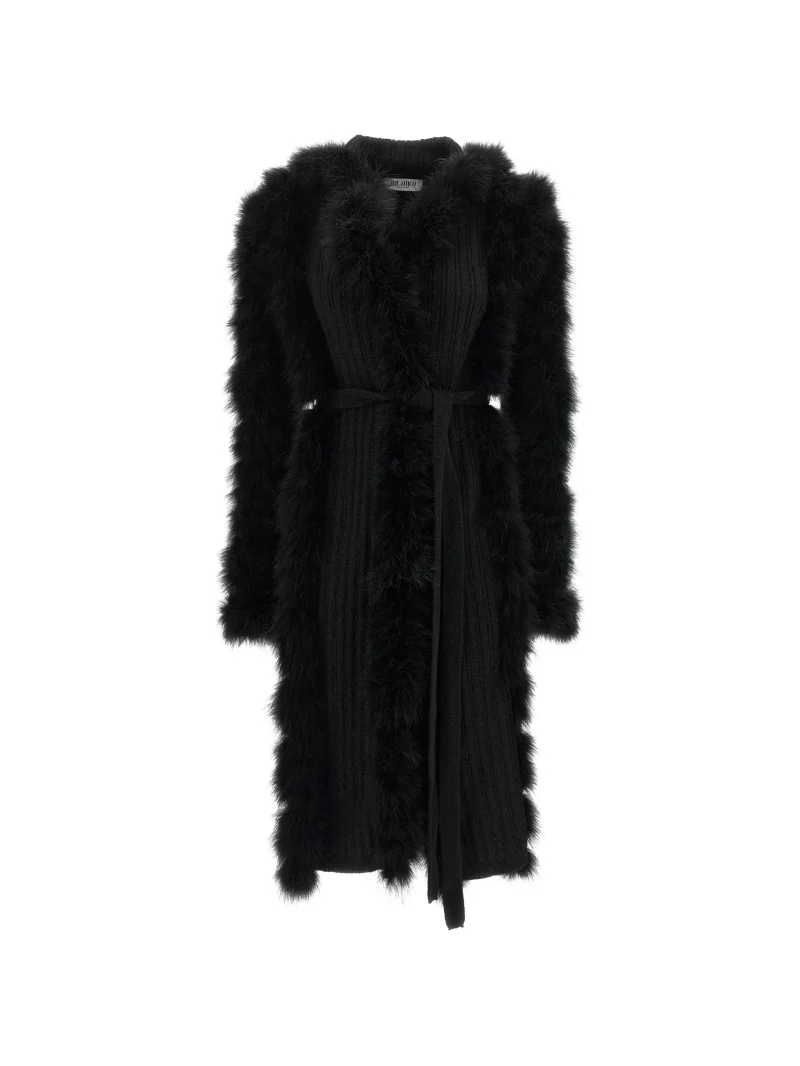 Pulover The Attico Feather-Trim Belted negru
