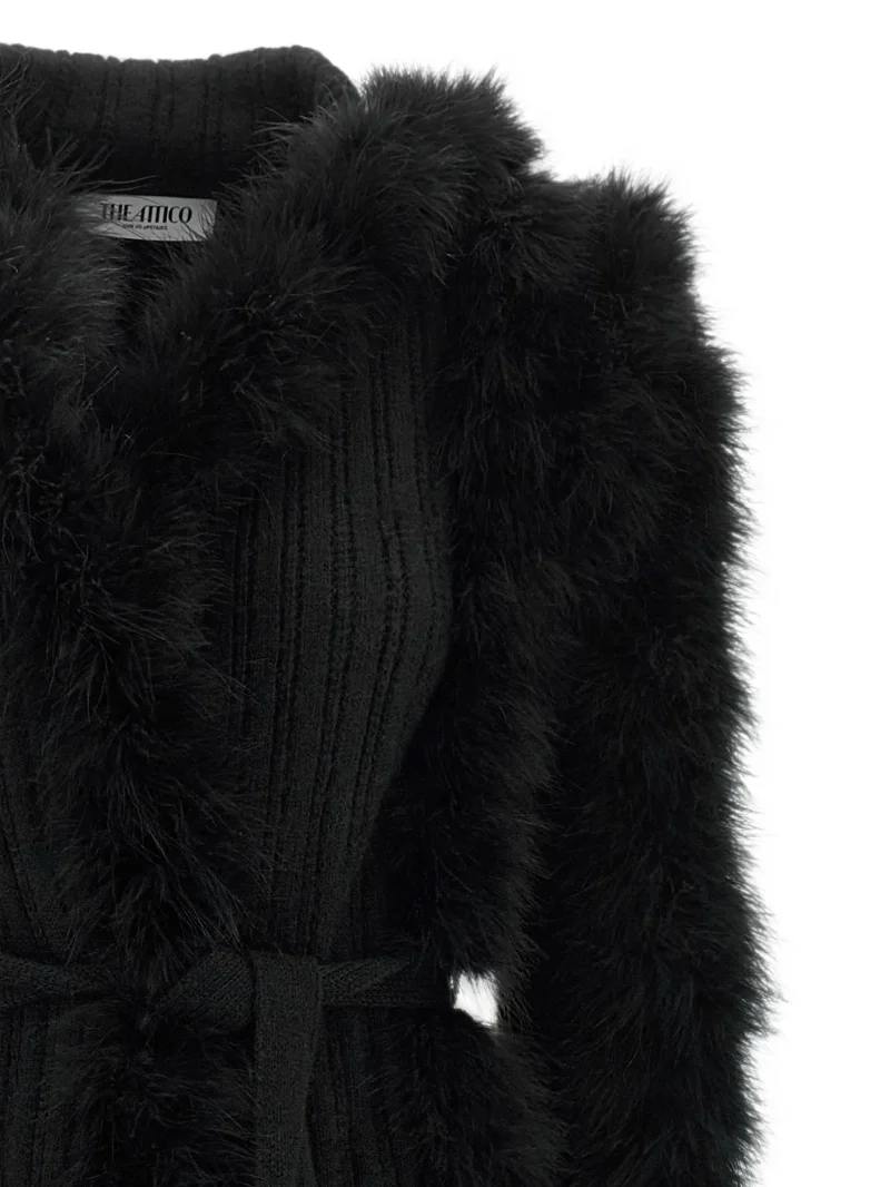 Pulover The Attico Feather-Trim Belted negru - imagine 3