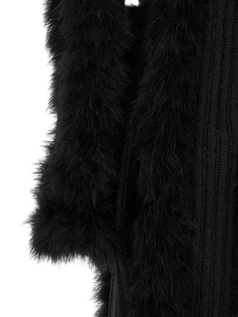 Pulover The Attico Feather-Trim Belted negru - imagine 4