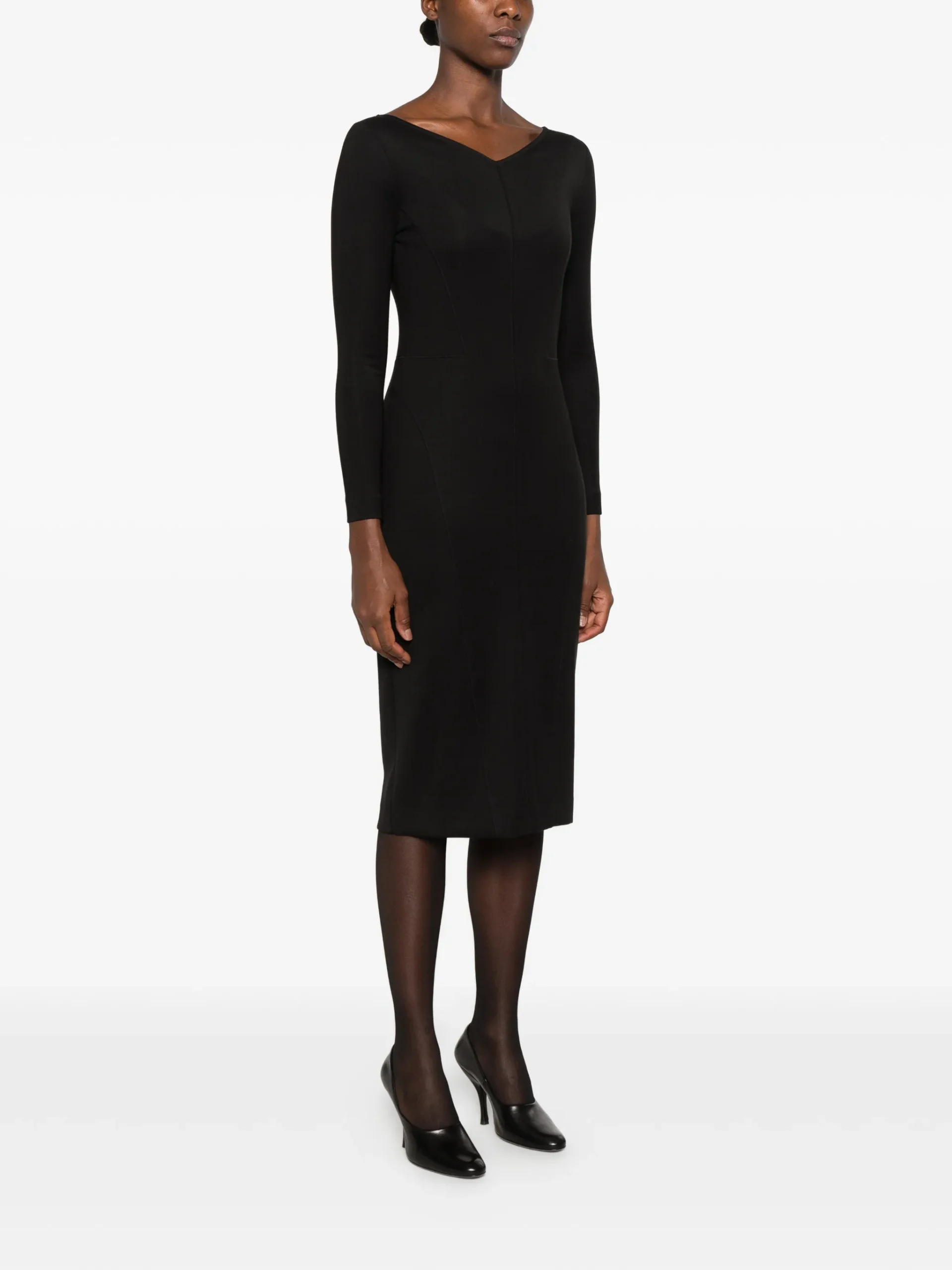 Rochie midi Antonelli V-neck Long-Sleeve negru - imagine 3