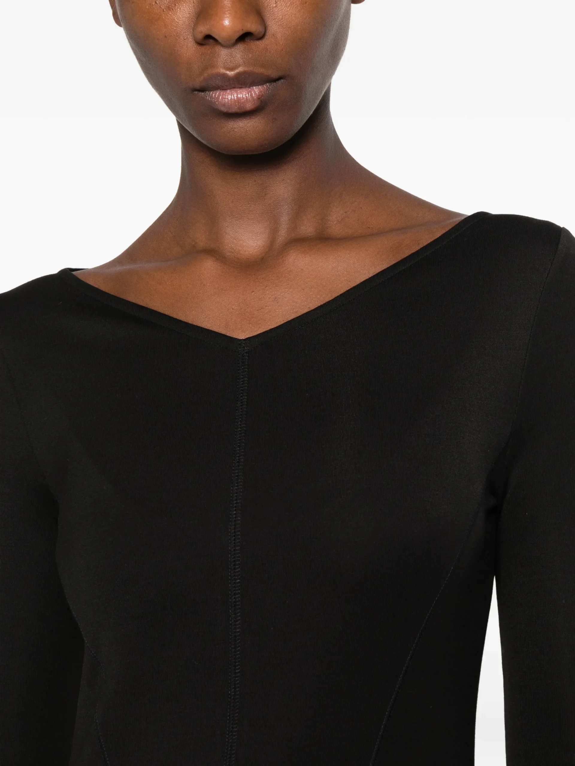 Rochie midi Antonelli V-neck Long-Sleeve negru - imagine 5