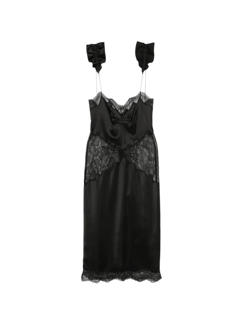 Rochie midi The Attico Lace-Trim Ruffled negru