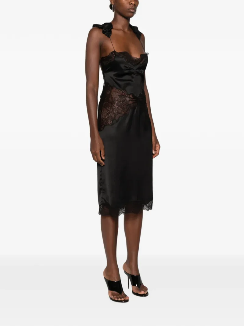 Rochie midi The Attico Lace-Trim Ruffled negru - imagine 3
