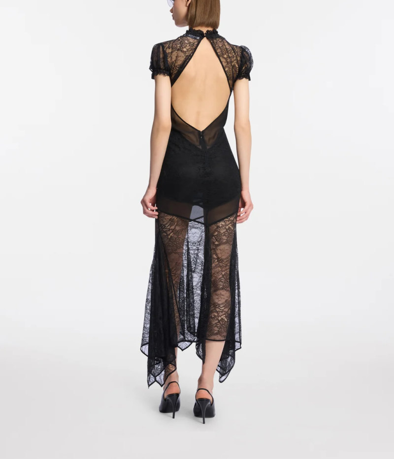 Rochie midi The Attico Laced Panneled Open Back negru - imagine 3