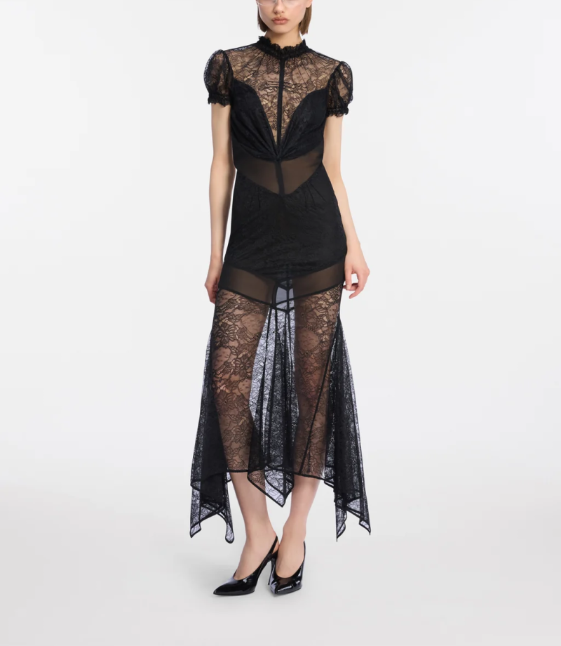 Rochie midi The Attico Laced Panneled Open Back negru - imagine 5