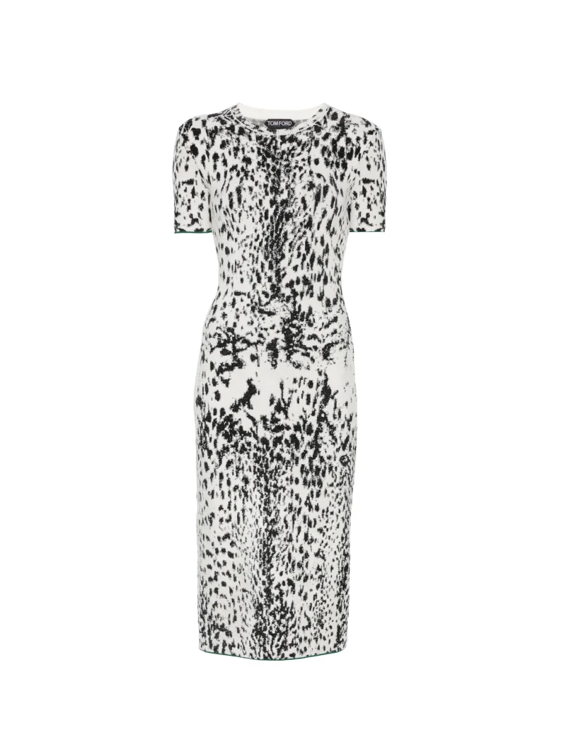 Rochie TOM FORD Leopard-Print Short-Sleeve alb