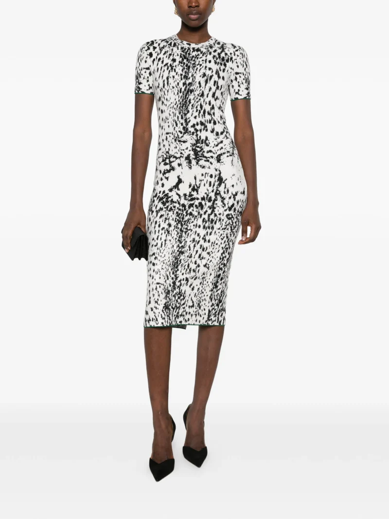 Rochie TOM FORD Leopard-Print Short-Sleeve alb - imagine 3