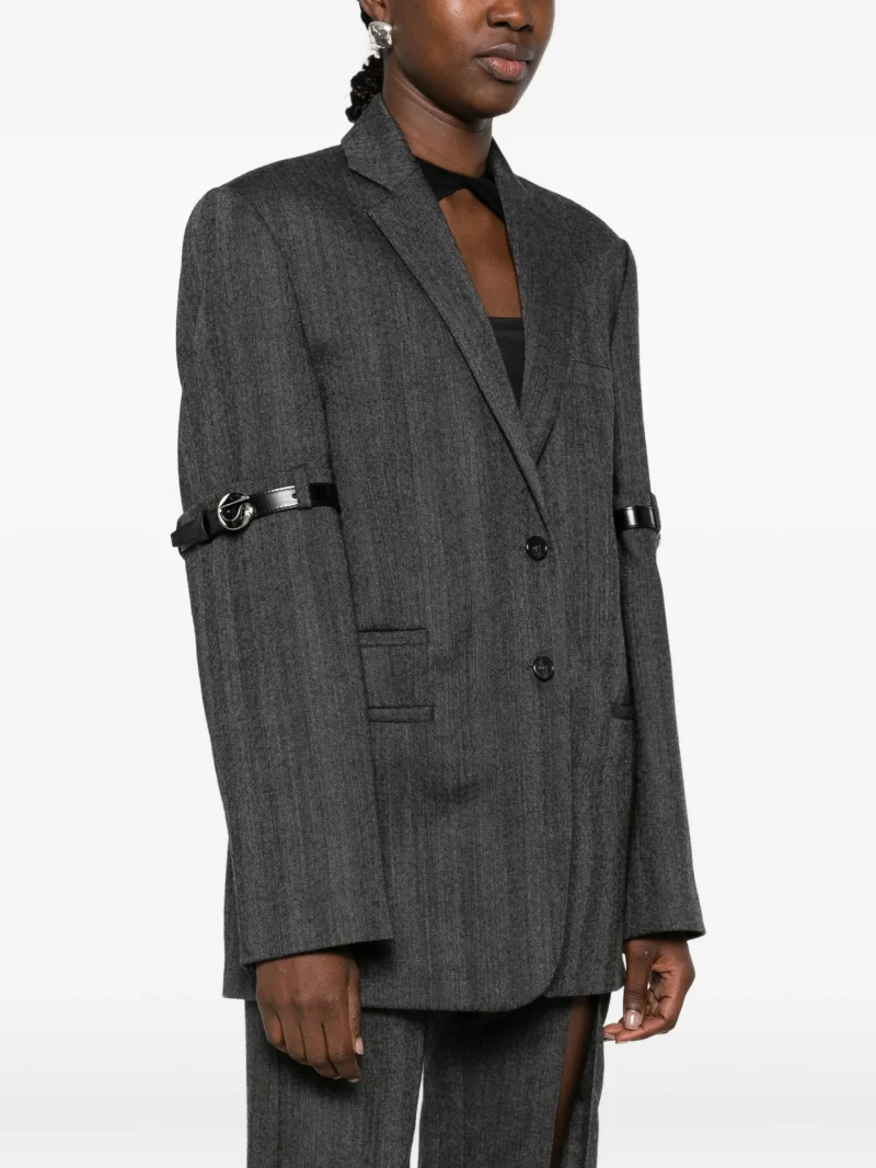 Sacou Coperni Belted Herringbone gri - imagine 3