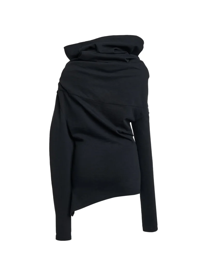 Top A.W.A.K.E. Mode Asymmetric Draped-Neck negru