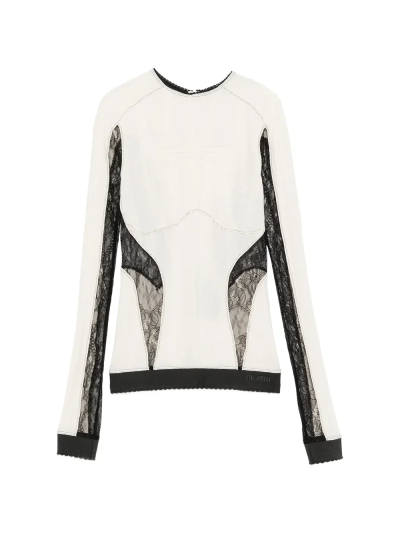 Top The Attico Lace-Insert Ribbed-Knit alb
