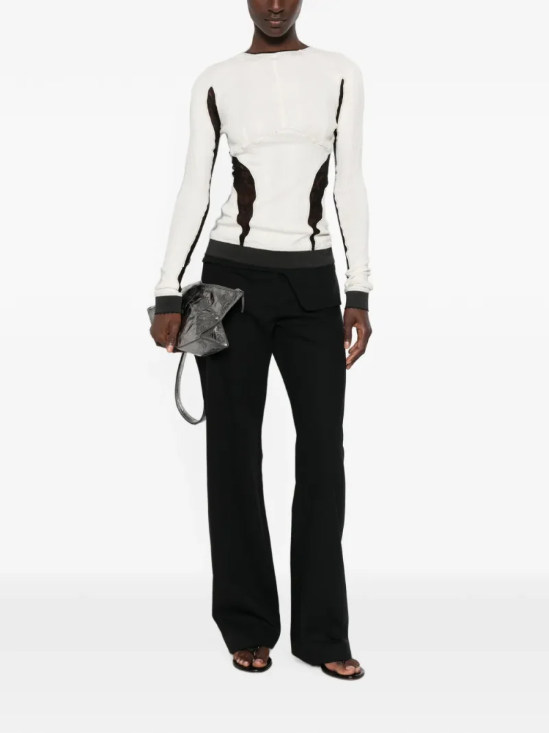 Top The Attico Lace-Insert Ribbed-Knit alb - imagine 4