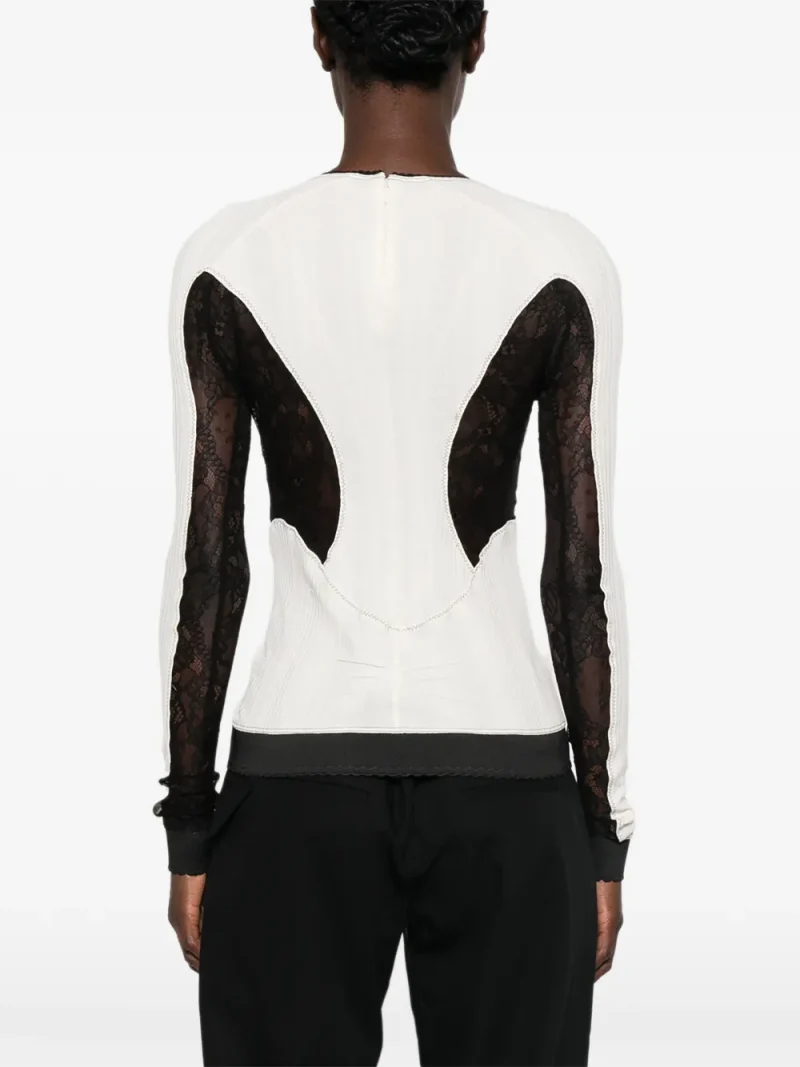 Alternative view of Top The Attico Lace-Insert Ribbed-Knit alb